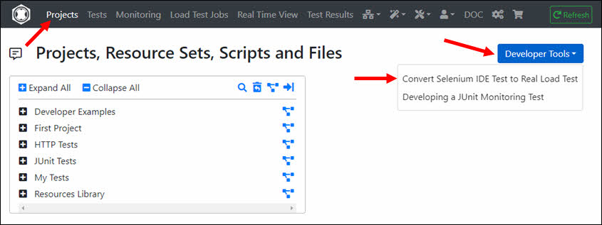 Select ‘Convert Selenium IDE Test to Real Load Test’