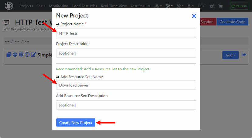 Create new Project and Resource Set