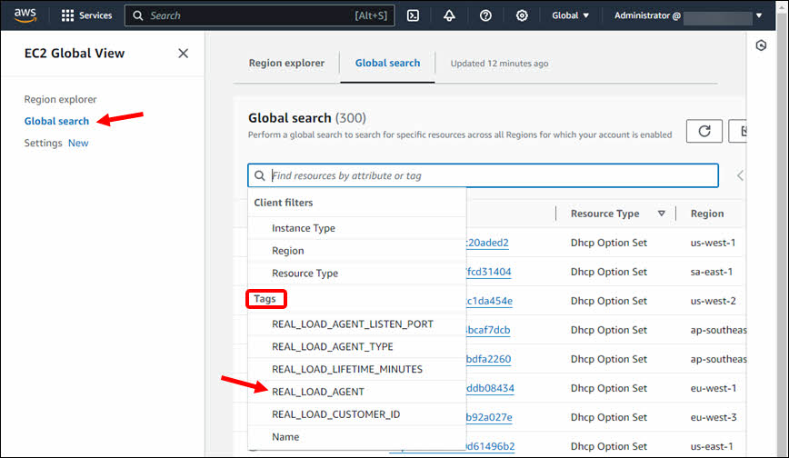 AWS Console: Global search
